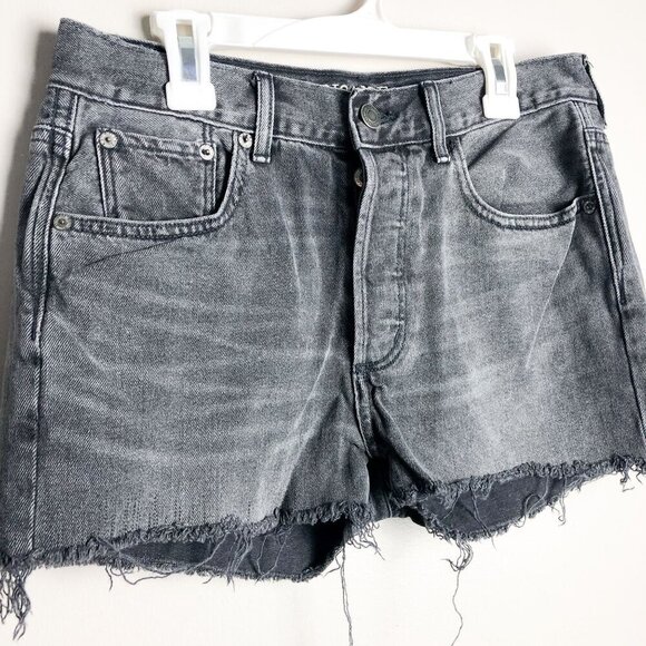 American Eagle Cut Off Hi Rise Girlfriend Denim Shorts 2 Black Womens - Picture 6 of 14